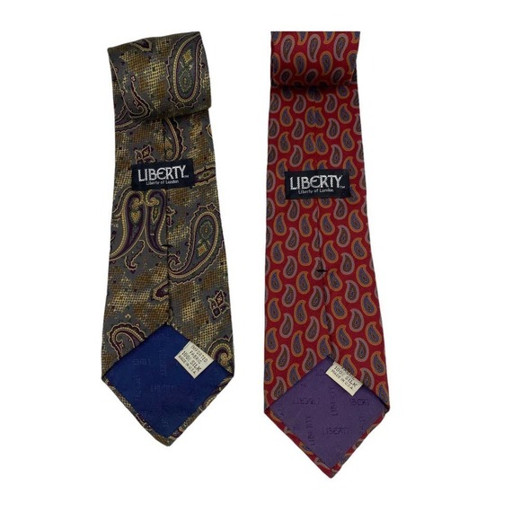 Vintage Liberty of London Lot of 100% Silk Ties Gold Paisley and Red Paisley - Picture 3 of 5